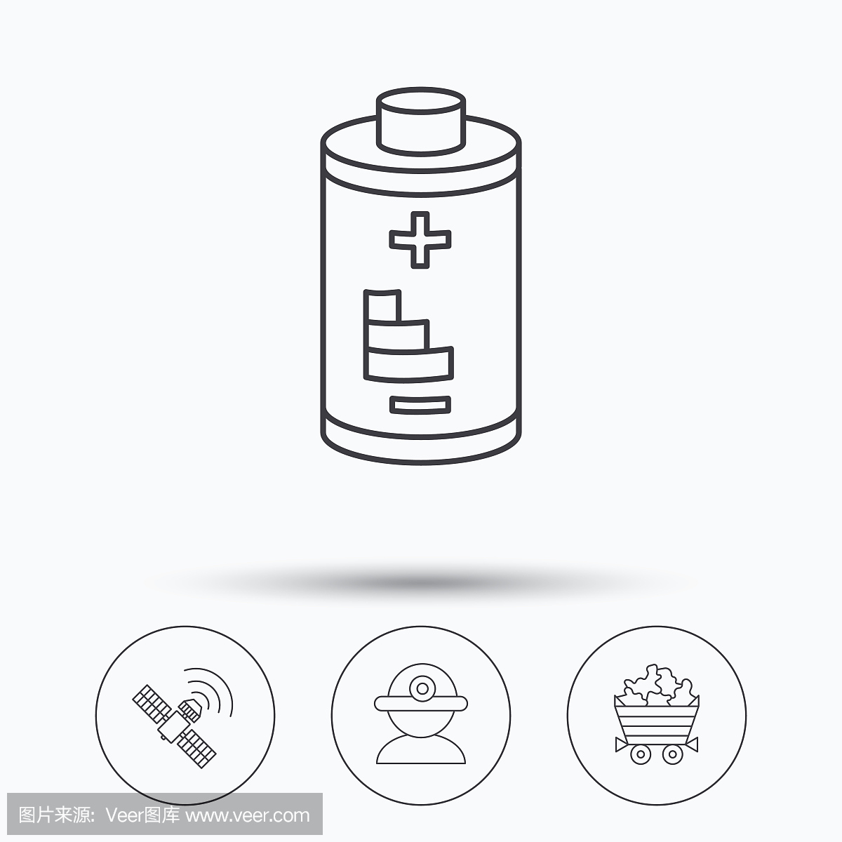 工人,礦物和GPS衛(wèi)星圖標(biāo)。